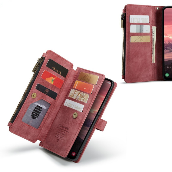CASEME puzdro pre Samsung Galaxy A56 5G, Leather Wallet Cash and Card Slots, s remienkom, červené
