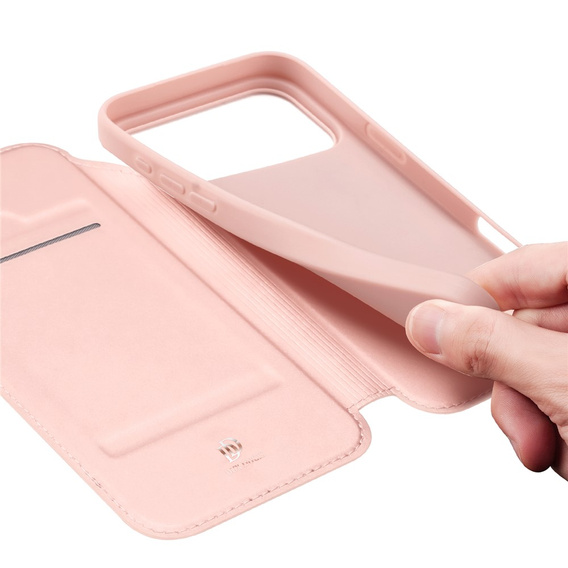 Puzdro Dux Ducis pre iPhone 17 Pro, Skin Pro, s chlopňou, s otvorom na kartu, ružové