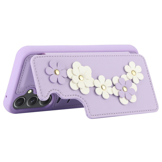 Puzdro pre Samsung Galaxy A55 5G, Leather Flower Card Slot, fialové