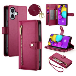 Klapkové puzdro pre iPhone 16 Plus, Wallet Zipper Pocket, červené