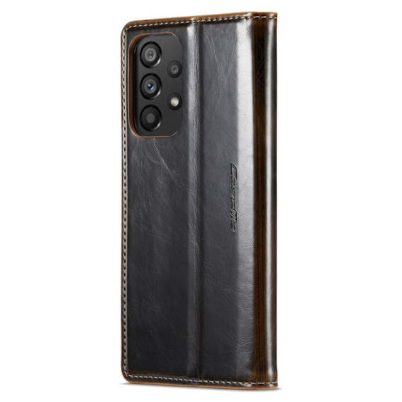 CASEME flipové puzdro pre Samsung Galaxy A53 5G, Waxy Textured, čierna / hnedá