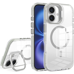 Puzdro pre iPhone 17, pre MagSafe, so stojanom, priehľadné so sivými vložkami