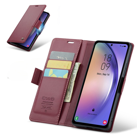 CASEME flipové puzdro pre Samsung Galaxy A54 5G, Litchi Wallet, červené