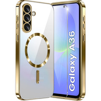 Puzdro pre Samsung Galaxy A36, Electro MagSafe, zlaté + sklo na displej