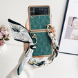 Puzdro pre Samsung Galaxy Z Flip4 5G, Grid Leather, zelený