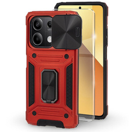 Pancierované puzdro pre Xiaomi Redmi Note 13 5G, CamShield Slide, červené + tvrdené sklo 9H