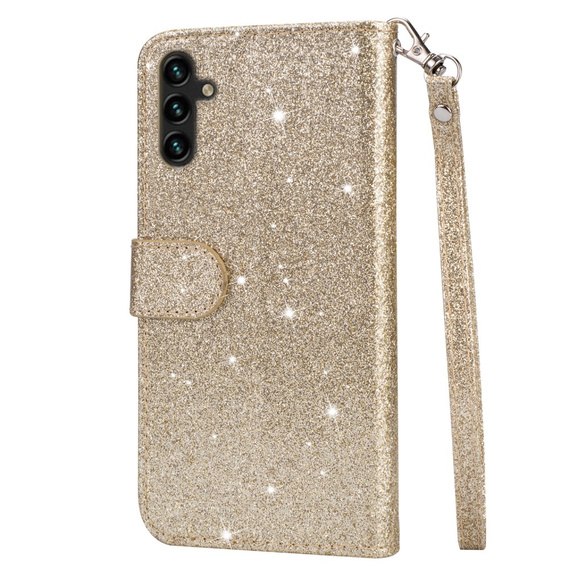 Klapkové puzdro pre Samsung Galaxy A36 5G, Wallet Zipper Pocket Glittery, zlaté