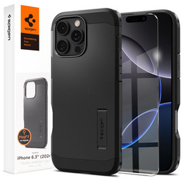Puzdro Spigen pre iPhone 16 Pro, Tough Armor Mag MagSafe, čierne + tvrdené sklo 9H