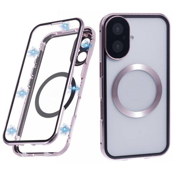 Magnetické puzdro Dual Glass MagSafe pre iPhone 16, ružové rose gold