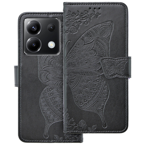 Klapkové puzdro pre Xiaomi Poco X6 5G, Butterfly, čierne