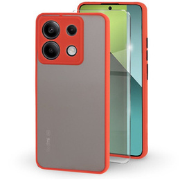Silikónové puzdro pre Xiaomi Redmi Note 13 Pro 5G, s ochranou fotoaparátu, transparentné / červené + tvrdené sklo 9H