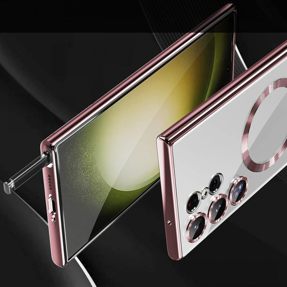 Puzdro pre Samsung Galaxy S24 Ultra, Electro MagSafe, ružové rose gold+ Plné lepidlo keramické sklo