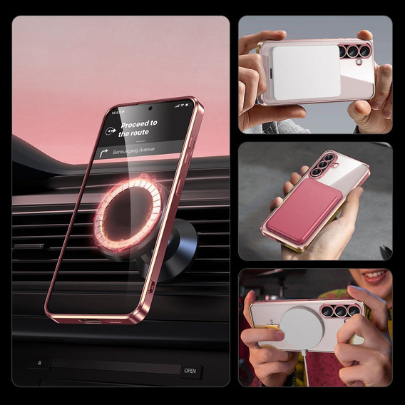 Puzdro pre Samsung Galaxy A36, Electro MagSafe, ružové rose gold + sklo na displej