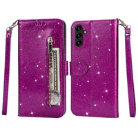 Klapkové puzdro pre Samsung Galaxy A35 5G, Wallet Zipper Pocket Glittery, fialové