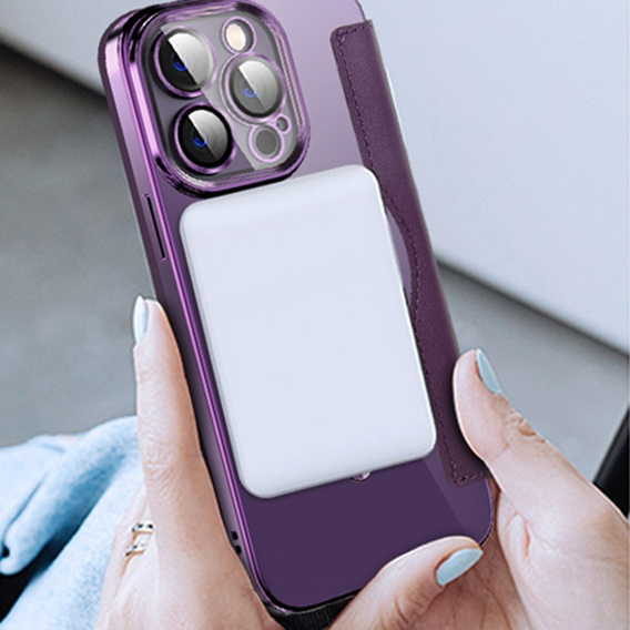 Klapkové puzdro pre iPhone 13 Pro, RFID Wallet MagSafe CamShield, fialové