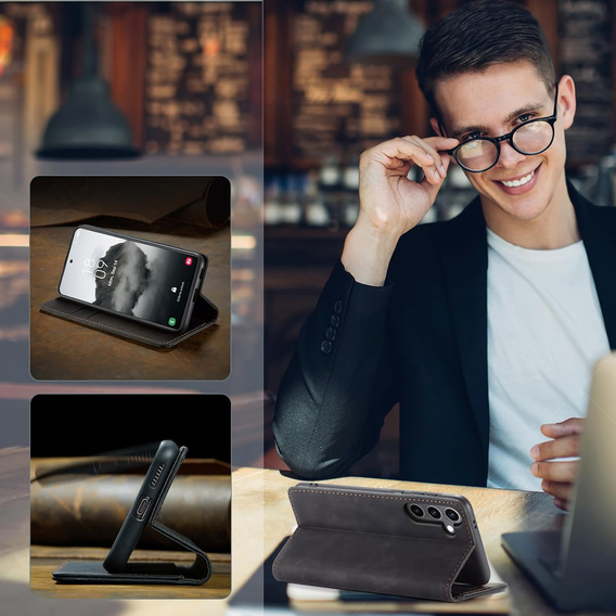 Puzdro pre Samsung Galaxy A55, ERBORD Vintage, čierne + sklo na displej