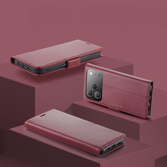 ERBORD Lesklé puzdro Litchi, flipová peňaženka pre iPhone 17 Pro Max