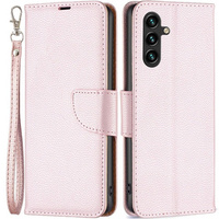 Klapkové puzdro pre Samsung Galaxy A15, Wallet Litchi Leather, ružové + 9H sklo