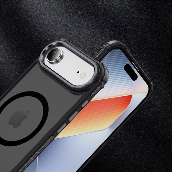 Matné puzdro pre iPhone Air, pancierované, pre MagSafe, dymové s čiernymi stranami