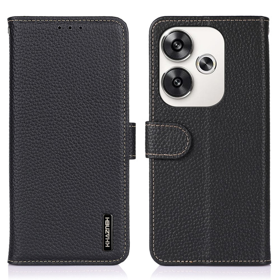 KHAZNEH RFID puzdro pre Xiaomi Poco F6, Litchi Texture, čierne