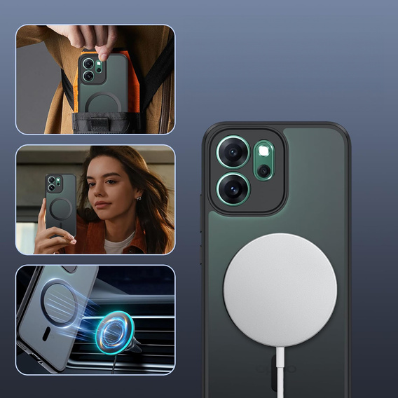 Matné puzdro pre Oppo Reno 14, pre MagSafe, priesvitné čierne