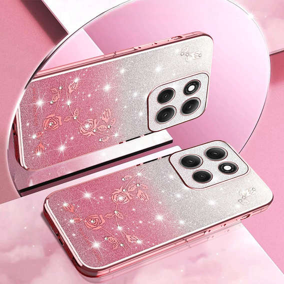 Puzdro pre Motorola Moto G56 5G, Glitter Flower, ružové rose gold