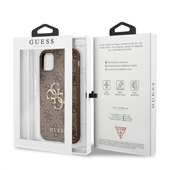 GUESS Obal na mobil pre iPhone 11, 4G Big Metal Logo, hnedé