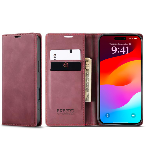 ERBORD Vintage peňaženkové puzdro pre iPhone 17 Pro Max