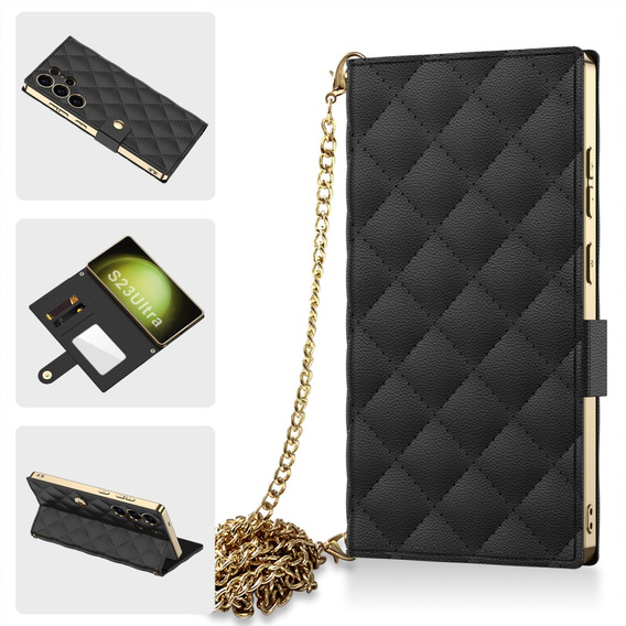 Flipové puzdro pre Samsung Galaxy S23 Ultra, GKK Mirror Wallet, čierne
