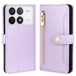 Klapkové puzdro pre Xiaomi Poco F6 Pro, Wallet Zipper Pocket, fialové