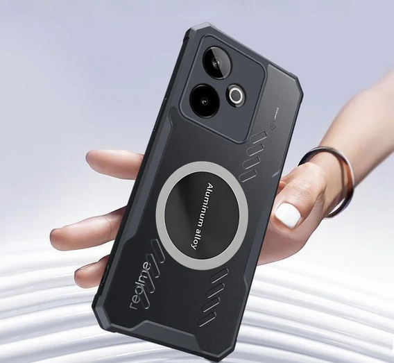 Puzdro pre Realme GT 7 / 7T, s magnetickým štítkom, transparentné / čierne