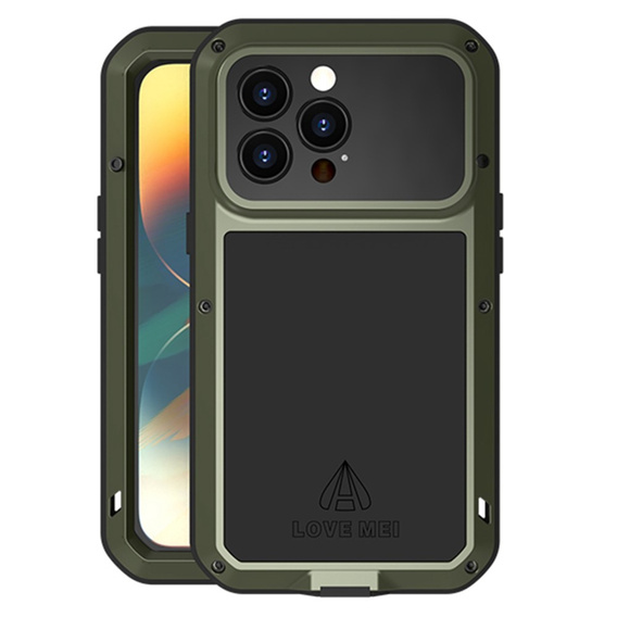 Love Mei Obal na mobil pre iPhone 14 Pro, armored with glass, zelený