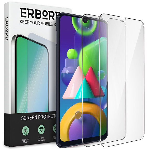2x tvrdené sklo pre Samsung Galaxy M21, ERBORD 9H Hard Glass na displeji