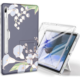 Obal na mobil pre Samsung Galaxy Tab S7 FE, Suritch Full Body Flowers, sivé