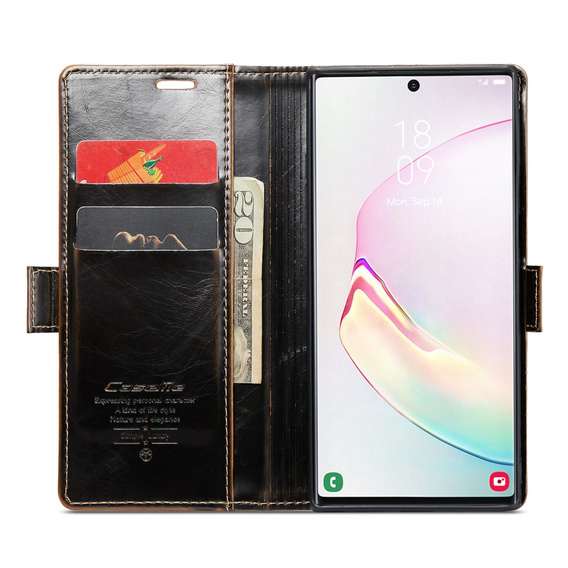 CASEME flipové puzdro pre Samsung Galaxy Note 10 Plus, Waxy Textured, káva