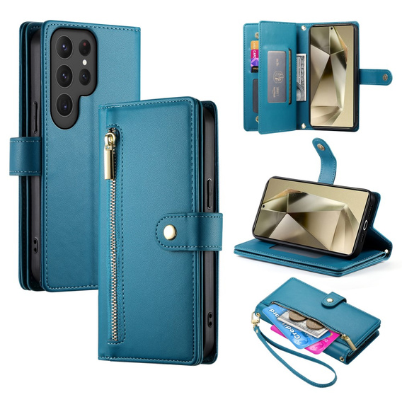 Klapkové puzdro pre Samsung Galaxy S25 Ultra, Wallet Zipper Pocket, modré