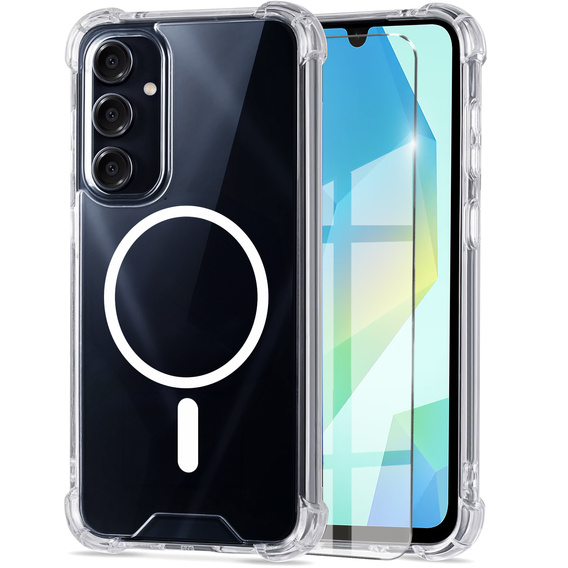 Puzdro pre Samsung Galaxy A16, Fusion Hybrid, pre MagSafe, priehľadné + sklo na displej