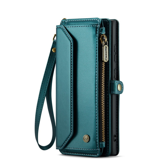 Puzdro CASEME pre Samsung Galaxy S25 Ultra, RFID Leather Wallet, s popruhom cez rameno, zelený