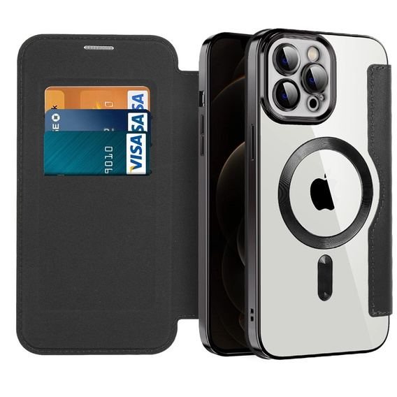 Klapkové puzdro pre iPhone 12 Pro, RFID Wallet MagSafe CamShield, čierne