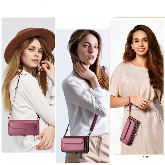 Puzdro CASEME pre Samsung Galaxy S24 FE, RFID Leather Wallet, s popruhom cez rameno, červené