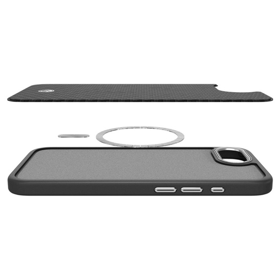 Puzdro Spigen pre iPhone 16E, Enzo Aramid MagSafe, karbónová čierna + tvrdené sklo 9H