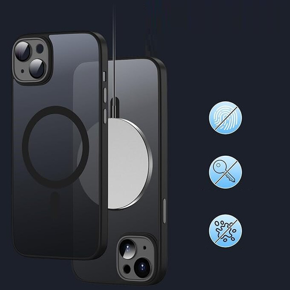 Puzdro pre iPhone 13, pre MagSafe, ERBORD Matt Case, čierny + sklo na displej