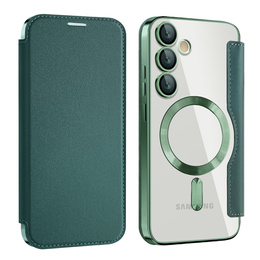 Klapkové puzdro pre Samsung Galaxy S24 FE, RFID Wallet MagSafe CamShield, zelený