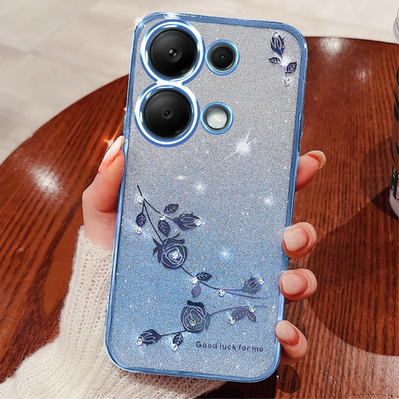 Puzdro pre Xiaomi Redmi Note 13 Pro 4G, Glitter Flower, modré