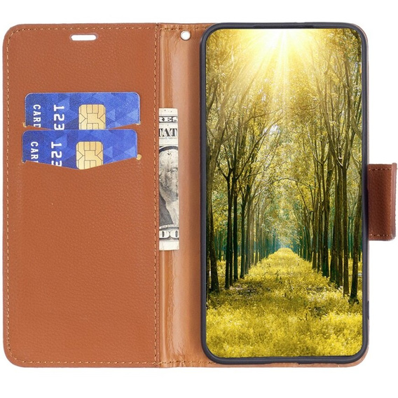 Klapkové puzdro pre Samsung Galaxy A55 5G, Wallet Litchi Leather, hnedé