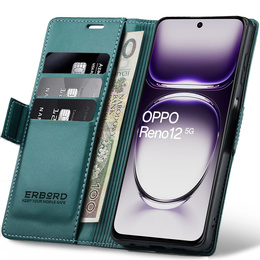 Puzdro pre Oppo Reno 12, ERBORD Glossy Litchi, flipová peňaženka, zelený