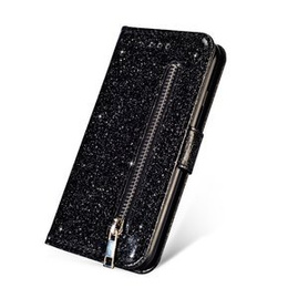 Klapkové puzdro pre Huawei P20 Lite, Glitter Zipper Wallet, čierne