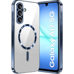 Puzdro pre Samsung Galaxy A17 5G, Electro MagSafe, priehľadné s tmavomodrými stranami