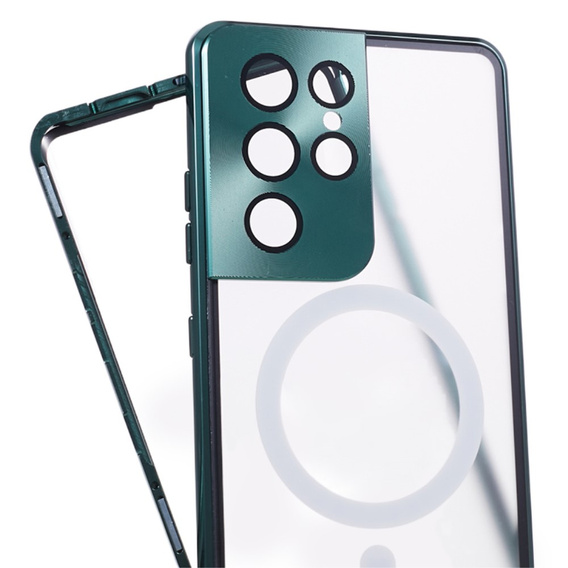 Magnetické puzdro Dual Glass MagSafe pre Samsung Galaxy S21 Ultra, zelený