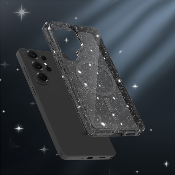 Třpytivé pouzdro, pro MagSafe pro Samsung Galaxy S26 Ultra, průhledné/černé